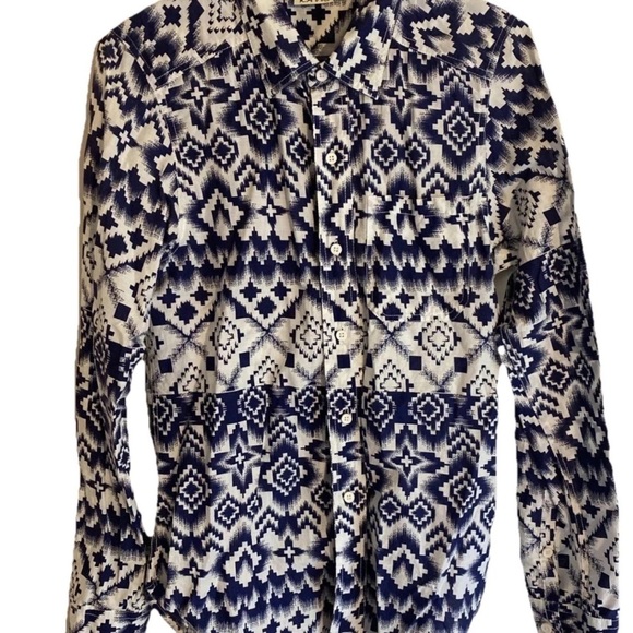 Kavu Navy Blue & White Southwest Print 100% Cotton Blouse - Picture 1 of 5